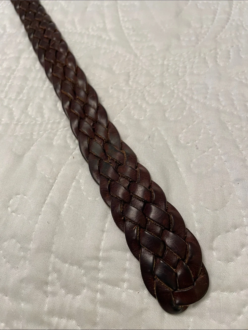 Men’s Braided Leather Woven Belt with Antique Gold Color Buckle Large